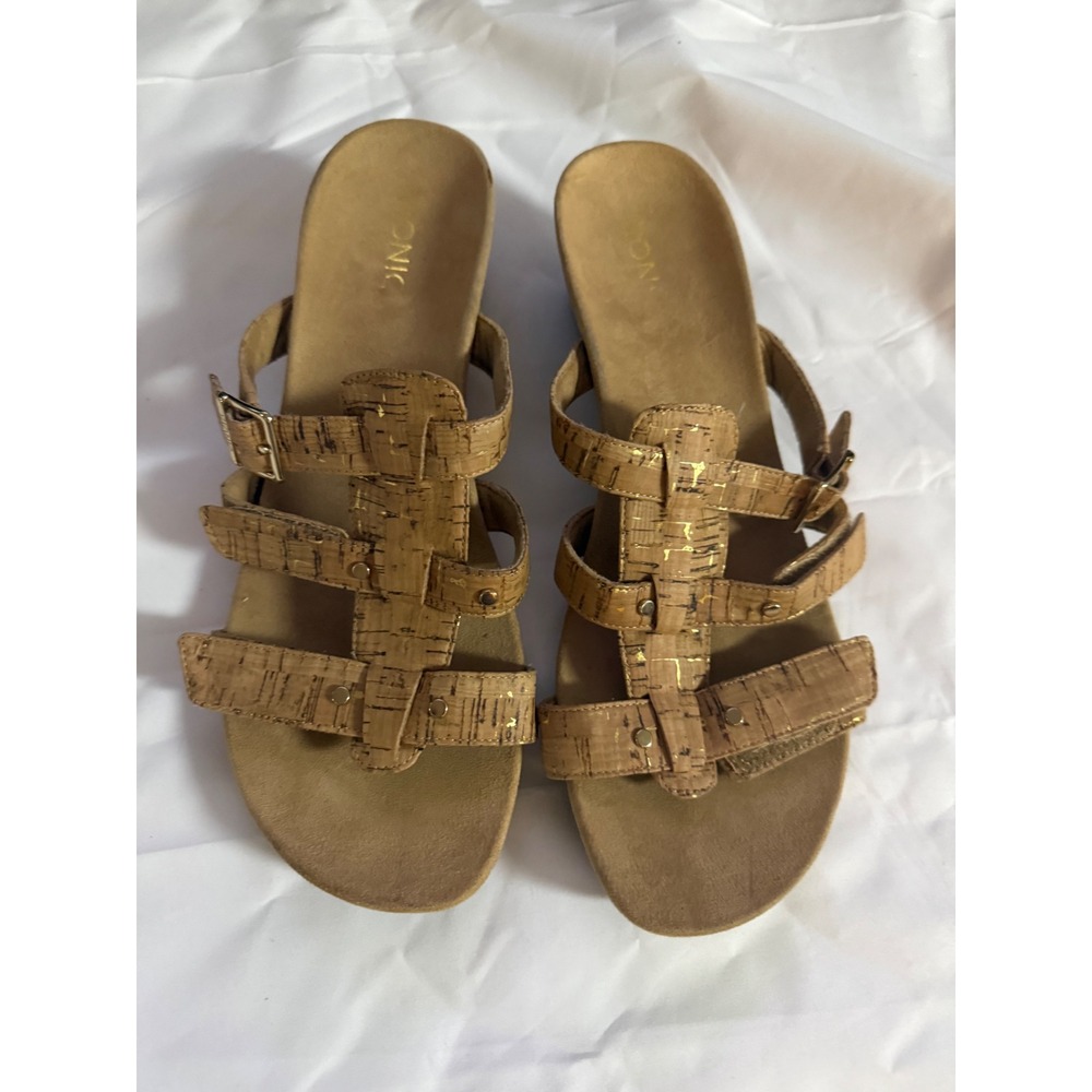 Vionic Radia Wedge Sandals  Gold Fleck Strappy Orthotic Tan Brown Womens 10‎